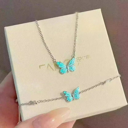 Glow-in-the-Dark Butterfly Necklace & Bracelet Set