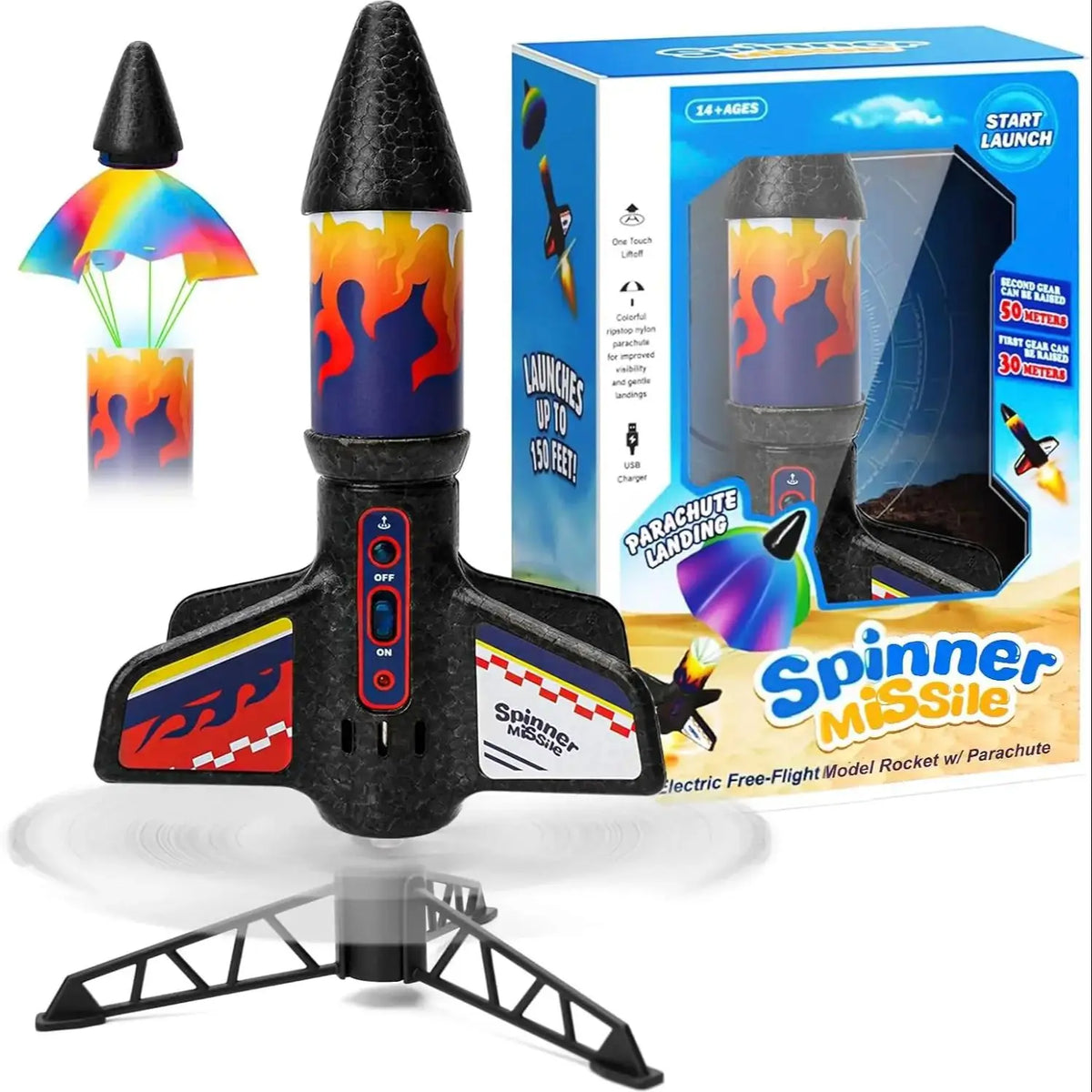 Self-Launching Rocket Toy for Kids (Parachute Landing)